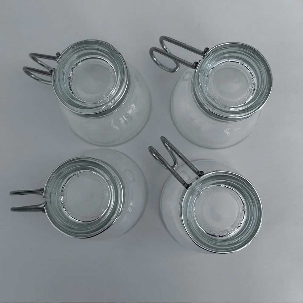 Bormioli‎ Rocco Set of Four Tempered Glass Espresso Cups with Silver Handles